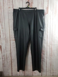 Ashley Stewart Pants Womens 22/24 Black Faux Leather Lined High Waist Straight - Picture 1 of 13