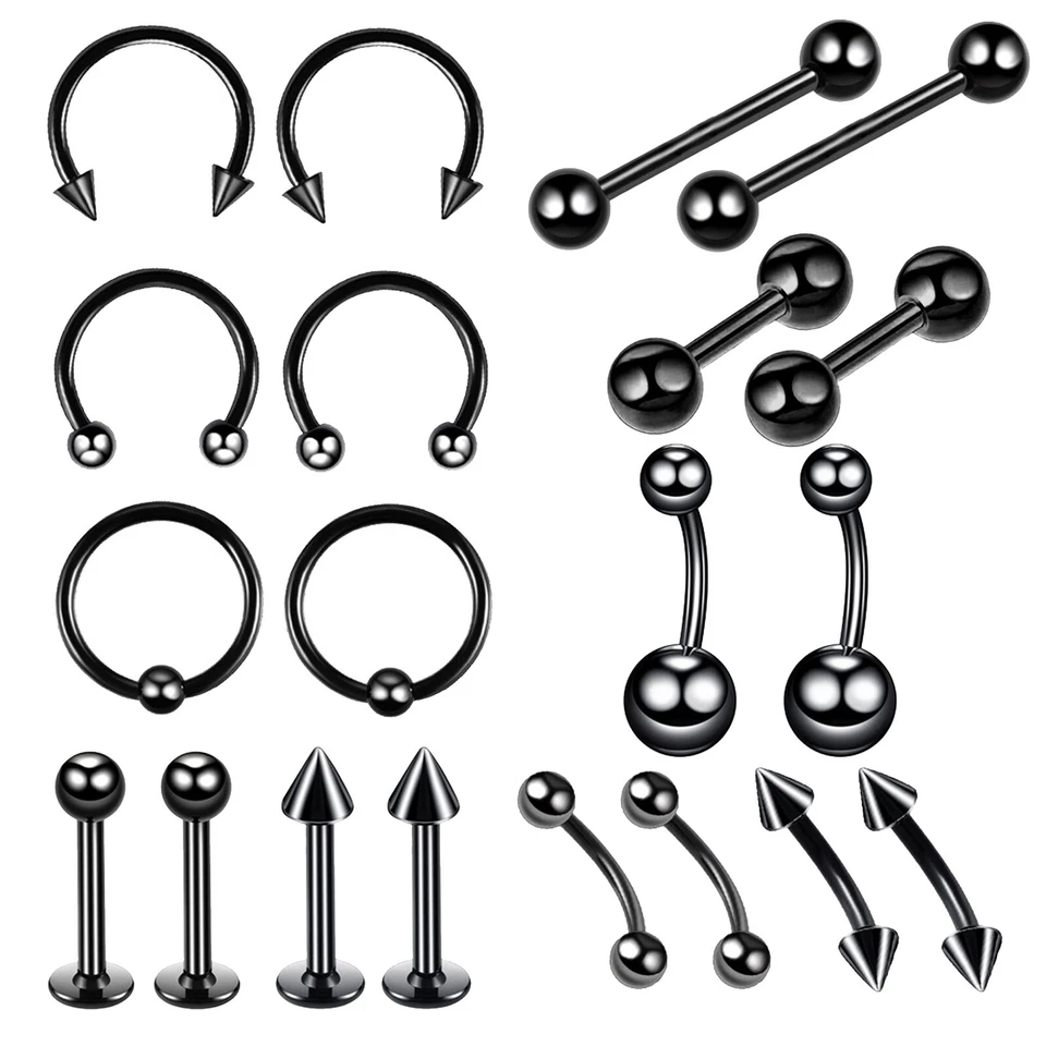 110PCS Mixed Body Piercing Kit Surgical Steel Tongue Eyebrow Nose Lip Ring 16G - Image 1 of 4