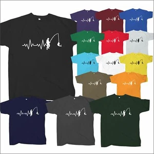 Fishing Heartbeat Tee Shirt Gift For Fisherman Fathers Day Funny Fishing T Shirt - Picture 1 of 16