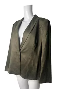 Jaques Vert Suede Blazer Jacket Size 18 Womens Suit EU46 Vintage Green Khaki - Picture 1 of 11
