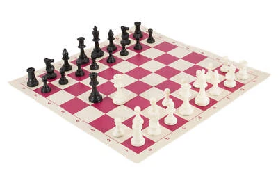 Tournament Chess Pieces & Chess Board Combo SOLID PLASTIC - Fuchsia & Buff Vinyl - Image 1 of 2