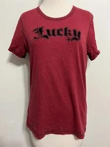 Lucky Brand Top T-Shirt Tee Dark Red w/Studded Logo Appliqué Size L NWOT - Picture 1 of 18