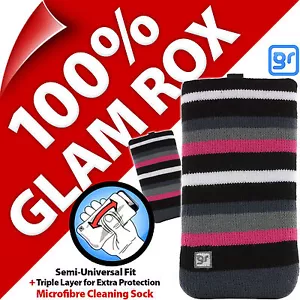 Glam Rox Triple Layer Microfibre Cleaning Mobile Phone MP3 Sock Case Pouch Cover - Picture 1 of 12