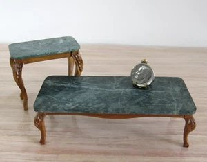 Vtg Miniature Marble Top Table PAIR Coffee Table Side End Table 1:12 Dollhouse - Picture 1 of 7