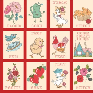 HOPSCOTCH and FRECKLES ~ Pretty Stitches in Red ~ Vintage Style ~ Poppie Cotton - Picture 1 of 1