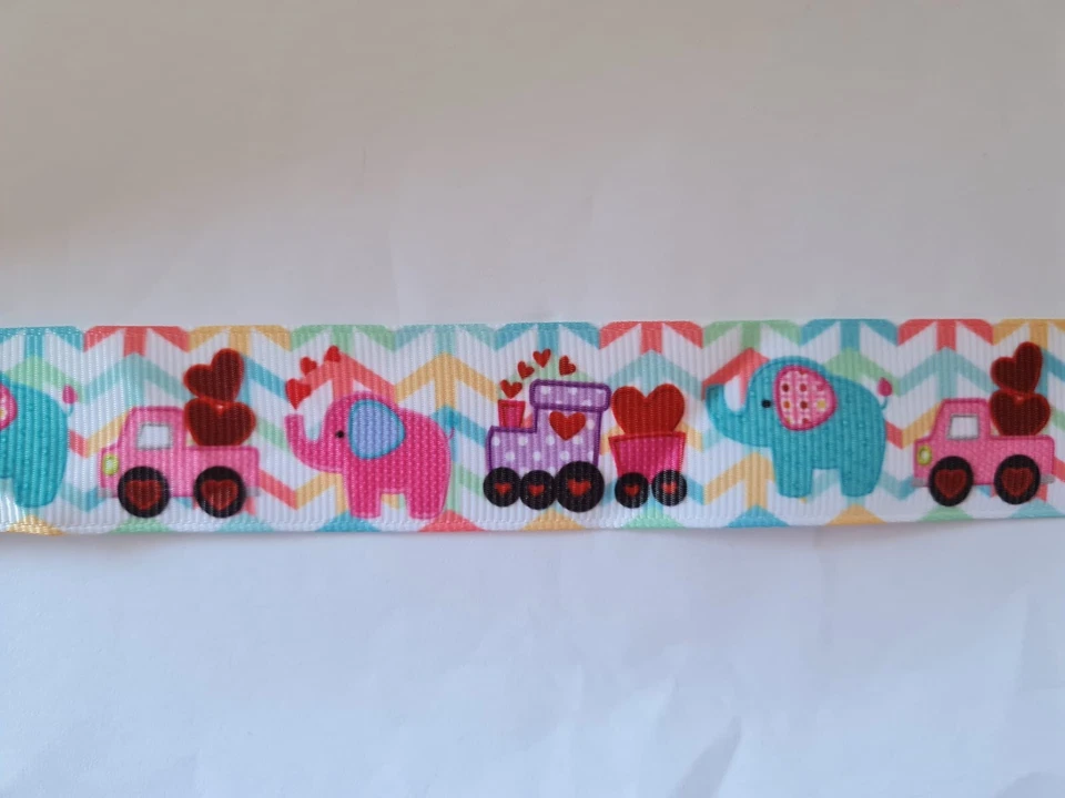 2 meters of elephant and truck print grosgrain ribbon 1" wide - Image 1 of 1