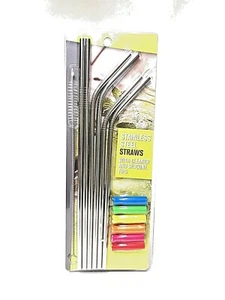 6 Stainless Steel 10.5 Inch Reusable Straws, 6 Silicone Tips & 1 Cleaning Brush - Picture 1 of 2