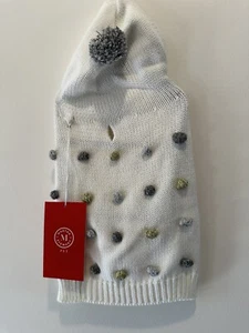 NWT silver/gold MARTHA STEWART pet- Cream sweater pom poms & hood. Size S - Picture 1 of 5