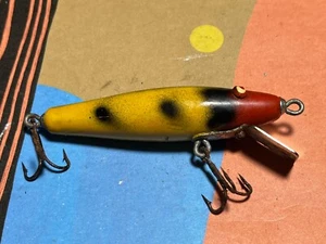 Vintage Rare Wood Minnow Fishing Lure 3" Black Yellow Red Detroit Folk Art - Picture 1 of 8