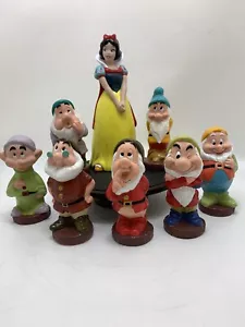 Snow White 9.5” & Set Of Seven Dwarfs 5” Figures Vintage Disney Rubber Squeaky - Picture 1 of 12