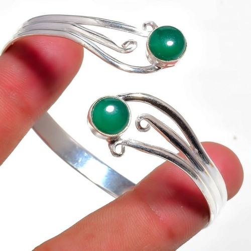 VALENTINO Bracciale regolabile in argento sterling 925 fatto a mano con pietre preziose onice verde