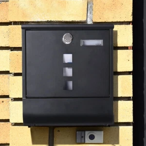 Large Letter Mail Post Box Steel Wall Mounted with Lock and 2 Keys Outdoor Black - Picture 1 of 16