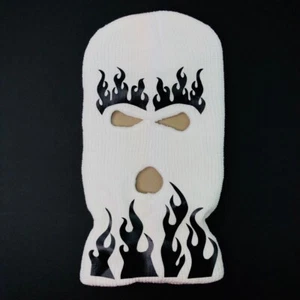 Black Flames White Ski mask Beanie Balaclava Full face mask Flame Skimask - Picture 1 of 4