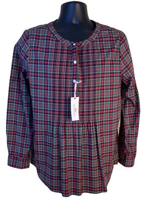 Vineyard Vines Blouse Women's 16 Red Holiday Plaid Cotton Cashmere MSRP $118 NEW - Image 1 of 4