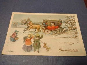 A. Bertiglia Buon Natale Weihnachts Postkarte Marine WWII Winter Schneepferd Kutsche - Bild 1 von 10