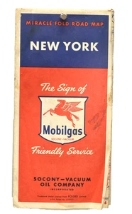 c. 1940s/50s Mobilgas New York Roadmap-Socony-Vacuum Oil Company-Gas/Oil-Mobil - Picture 1 of 5