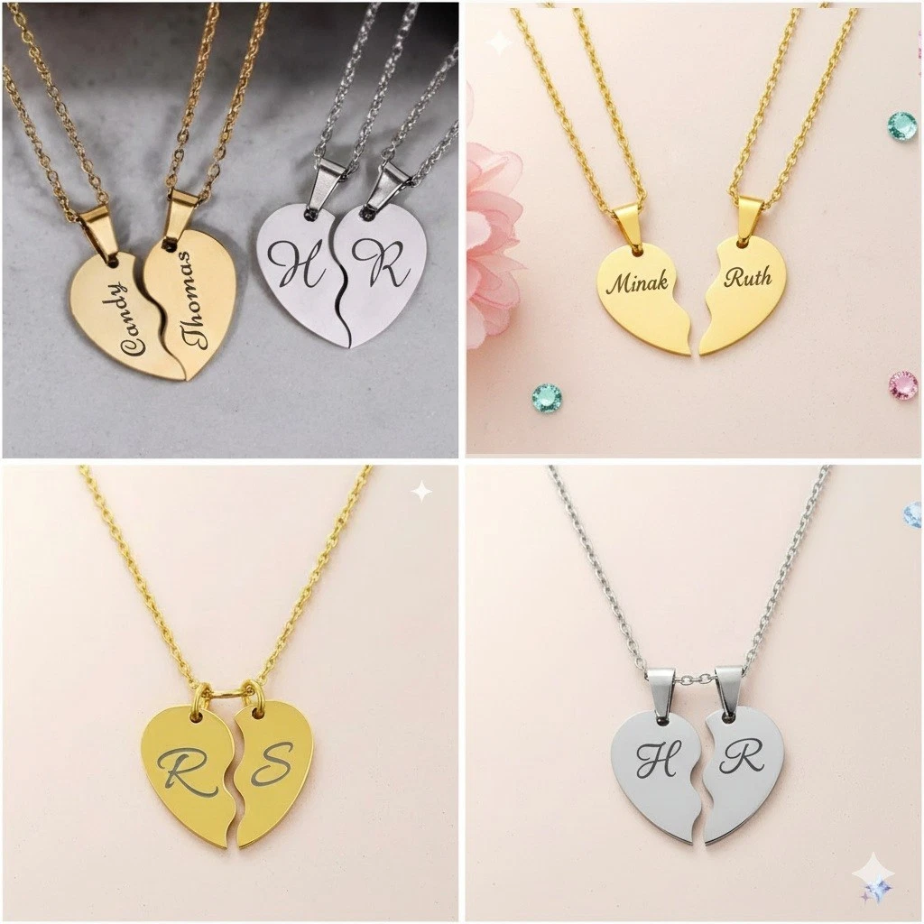 MJARTORIA Split Heart Best Friend Necklace Set - 2 Piece Stainless Steel 'Weirdo' Engraved Pendant Set, 18" Each - View #5