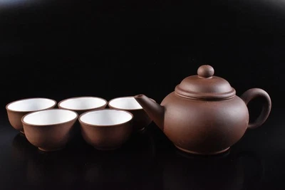F4818: TETERA Y TAZAS de cerámica marrón china Sencha utensilios usados en Senchado Foto 1 de 4