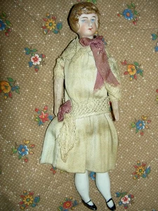 Charming 6 1/2" German, antique bisque shoulderhead, dollhouse GIBSON GIRL doll - Picture 1 of 24