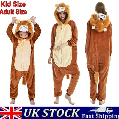 Adult Unisex  Flannel Sleepwear Lion Cosplay Costume Pajamas One Piece Animal UK - Image 1 of 4
