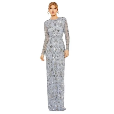 Mac Duggal 93939 Slate Blue High Neck Sequins Embellished Dress Size 10 $798 - Image 1 of 4