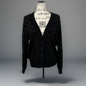 Torrid Strickjacke Pullover schwarz gepunktet transparenter Rücken Übergröße V-Ausschnitt - Bild 1 von 5