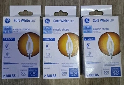 (6) GE LED Soft White 60w 5.5w 500 Lumens Dimmable Decorative Bulbs Candelabra - Image 1 of 4