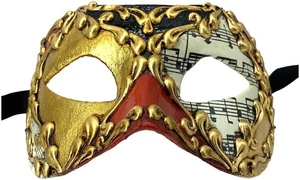 Colombina Musica Red Black Gold Venetian Italian Made Masquerade Womens Mens - Picture 1 of 3