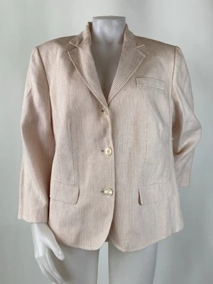 Lauren Ralph Lauren Size 14 Petite Pink Striped Linen Blazer Pockets - Image 1 of 4