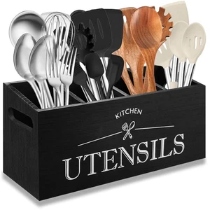 Soporte para Utensilios de Cocina con 4 Compartimentos, Organizador de Utensilios de Madera para Con... - Imagen 1 de 8