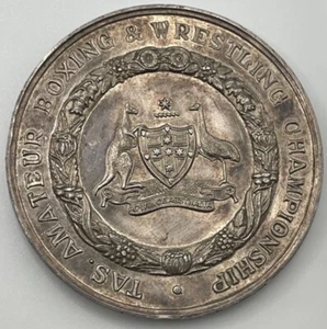 1931 Tas. Amateur Boxing and Wrestling Championship Medal Silver 79g by Golding - Bild 1 von 2