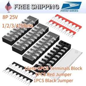 8 Position Terminal Block 25A 600V Dual Row Screw Terminal Strip Dual Row wit - Picture 1 of 6