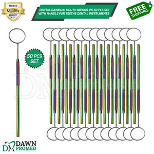 50 Pcs Set Rainbow Dental Mouth Mirror #5 With Handle Dental Inst German Grade - Picture 1 of 8
