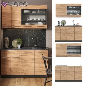 Küchenzeile Küchenblock Einbauküche Fame-Line Single Anthrazit Eiche 140cm Vicco - Bild 1 von 7