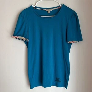Burberry Brit Women’s Teal Top t-shirt with classic logo and Check Trim size XL - Picture 1 of 9