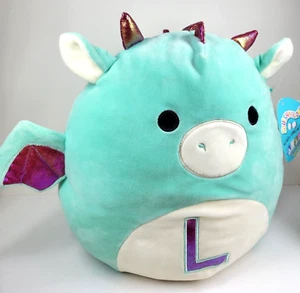 Peluche Kellytoy 2020 Miles the Dragon Squishmallow con letra "L" en el estómago - Imagen 1 de 11