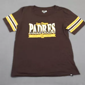 San Diego Padres Shirt Womens Large Brown Yellow Logo New Era Top Striped Adult - Picture 1 of 9