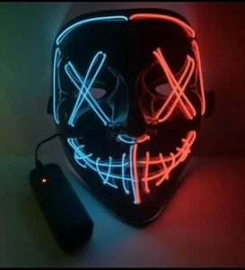 Halloween Clubbing Light Up "Stitches" LED Mask Costume Rave Party Red/blue - Picture 1 of 3