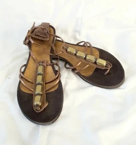 NINE WEST Bronze Strappy Gladiator Sandals Womens 9.5 M Beading - Picture 1 of 7
