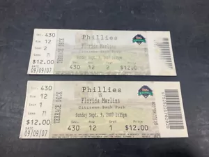 BIGLIETTO PHILLIES 2007 STUB 9/9/07 VS MARLINS - Foto 1 di 1