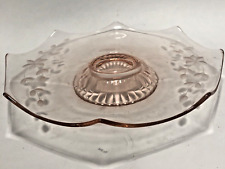 Depression Glass Pink Pedestal Bowl With Etched Leaves & Flowers 9 7/8"