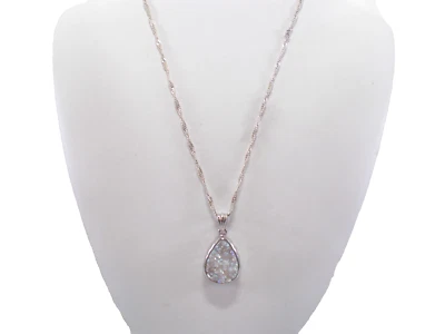 White Druzy Quartz Crystal Silver Tone Pendant Necklace Free Shipping - Image 1 of 4