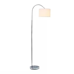 Modern Mid-Century Floor Lamp in Brushed Nickel Finish with White Drum Shade - Picture 1 of 3
