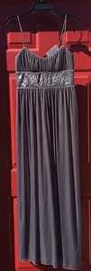 NEW Long Gray Formal Prom Dress City Triangles Sz 7/8 Sequin High Waist Chiffon - Picture 1 of 9