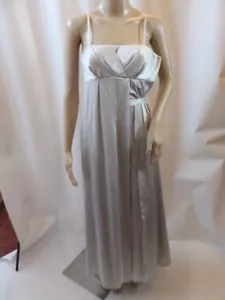 LUCA LUCA 100% Silk Spaghetti Strap Silver Gown Size 40 - Picture 1 of 12