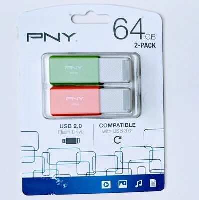 PNY USB 2.0 Flash Drives 64GB Pack of 2 Flash Drives - Image 1 of 2