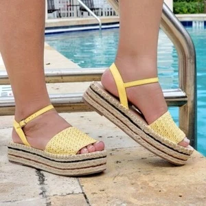 Women's Espadrille Wedge Sandal Yellow Woven Color (size 6.5) - Picture 1 of 4