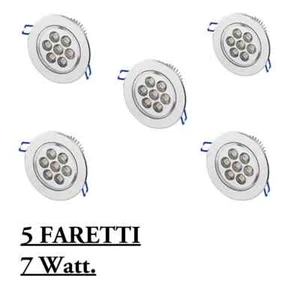 FARETTO LED 7W WATT AD INCASSO CON ALETTE 5 FARETTI A MOLLA ROTONDO LUCE CALDA - Foto 1 di 2