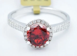 LAB CREATED 1.24 Ct RHODOLITE GARNET & WHITE SAPPHIRE RING .925 Silver - NWT - Picture 1 of 4