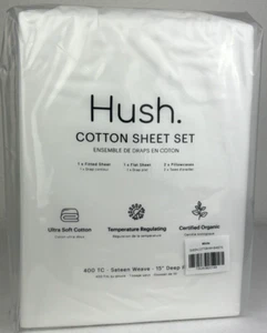 Hush QUEEN White Sheet Set Organic Ultra Soft Cotton Temperature Regulating - Picture 1 of 14